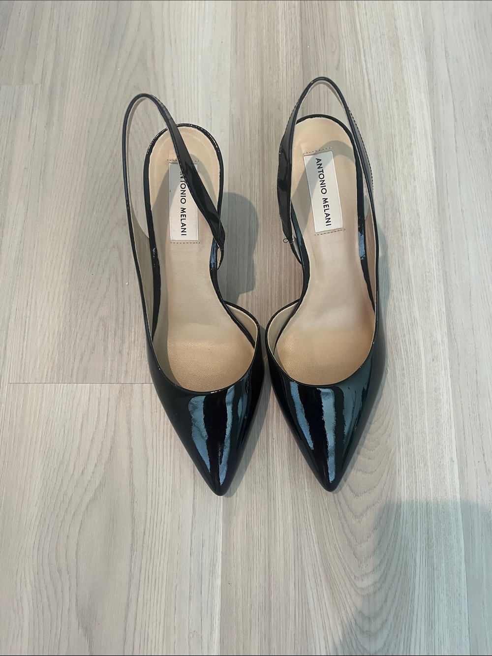 ANTONIO MELANI Black Patent Pointed-Toe Slingback Pumps